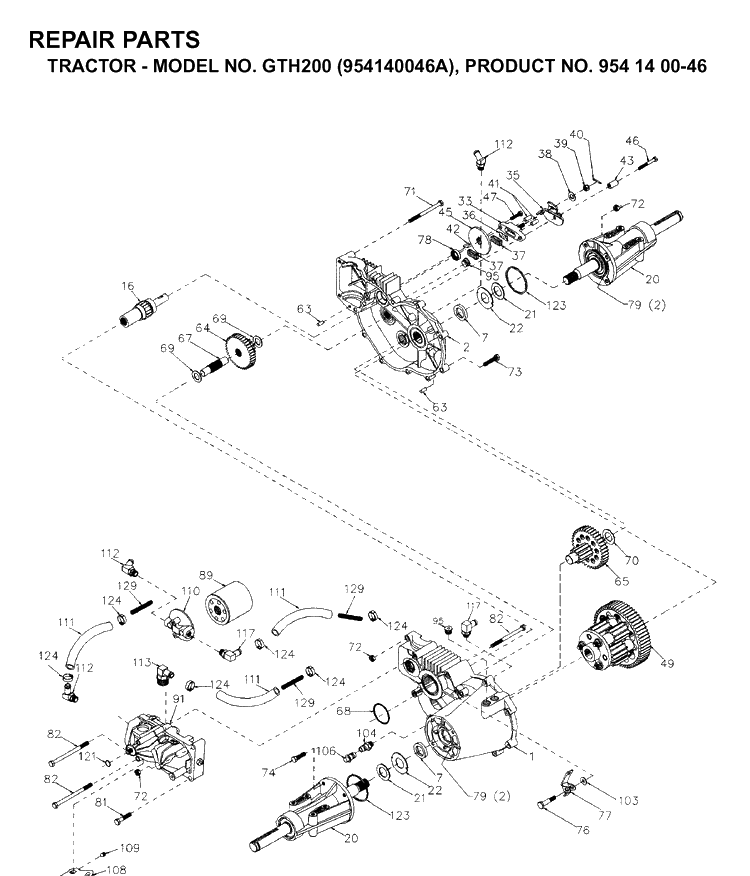 Transmission Diagram and Parts List for GTH200 (954140046A)(1998-09) Husqvarna Lawn Tractor