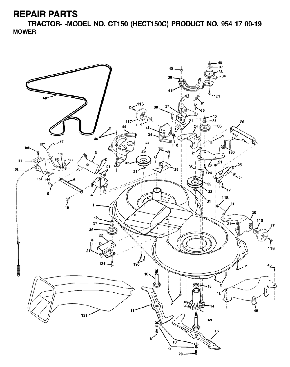 Mower Deck / Cutting Deck Diagram and Parts List for CT150 (954170019-C)(2001-01) Husqvarna Lawn Tractor