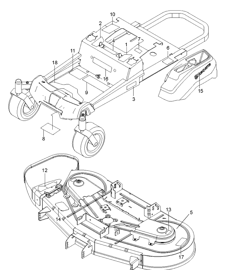 Decals Diagram and Parts List for Z254F (96784490101)(2018-10) Husqvarna Lawn Mower