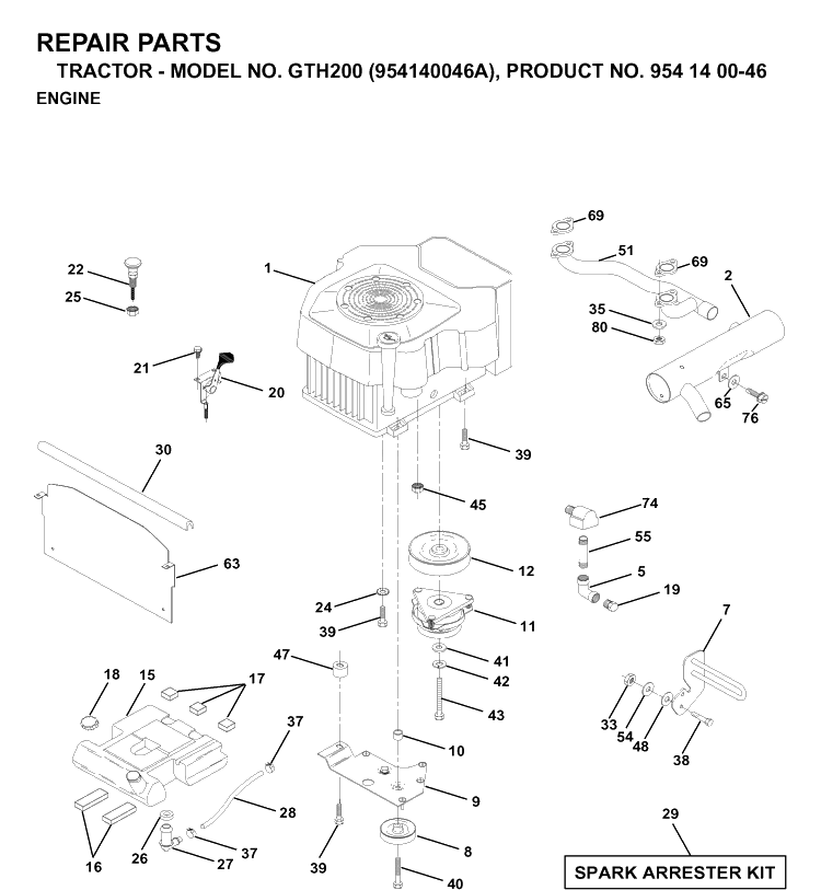 Engine Diagram and Parts List for GTH200 (954140046A)(1998-09) Husqvarna Lawn Tractor