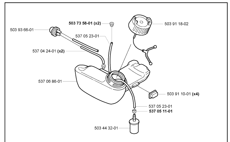 Fuel Tank 2 Diagram and Parts List for 322C 2000-10 Husqvarna Brush Cutter