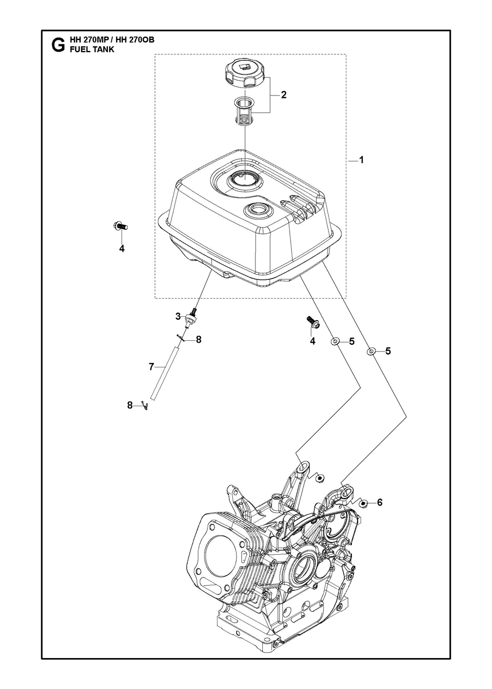 Fuel Tank Diagram and Parts List for HH270MP OB Husqvarna Engine