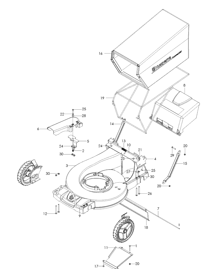 Chassis / Frame Diagram and Parts List for W21SK 2007-03 Husqvarna Lawn Mower