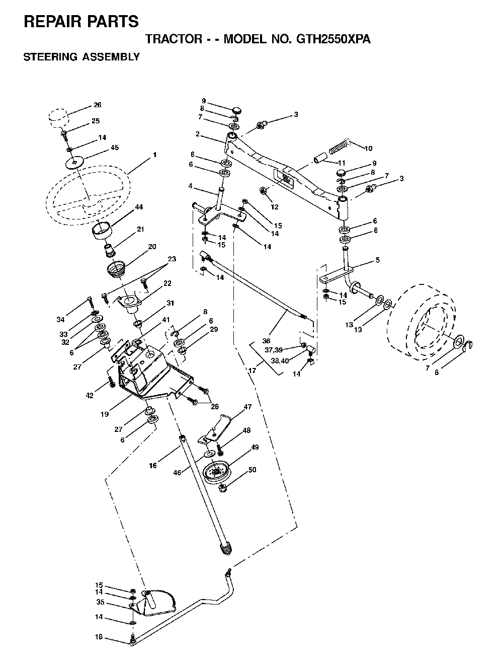 Steering Diagram and Parts List for GTH2550XPA (954567116)(2001-01) Husqvarna Lawn Tractor