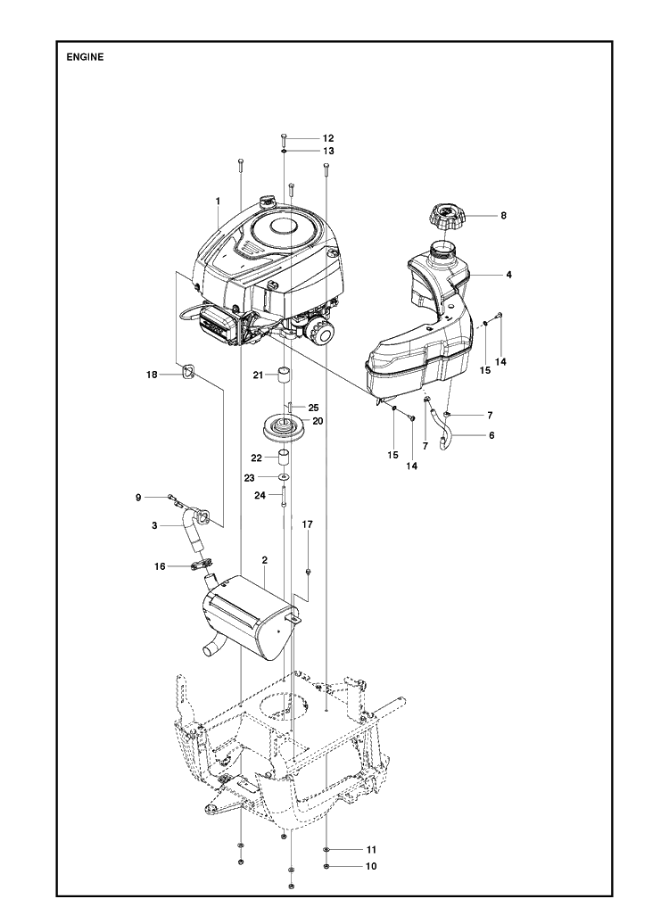 Engine 2 Diagram and Parts List for R115B  Husqvarna Lawn Mower