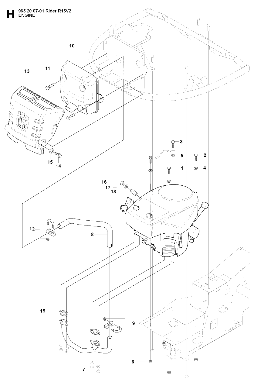 Engine Diagram and Parts List for R15-V2 (965200701)(2008-01) Husqvarna Lawn Tractor