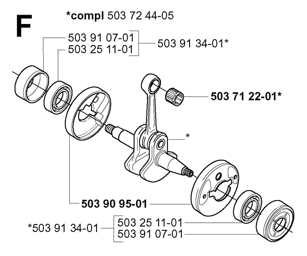 Crankshaft Diagram and Parts List for 225RJ 20004000001 & Above Husqvarna Trimmer