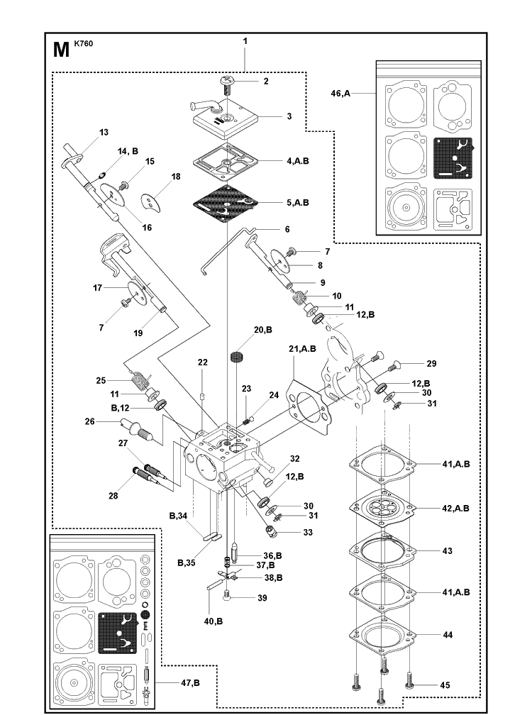 Carburetor Diagram and Parts List for K760 2011-08 Husqvarna Lawn Tractor Accessories