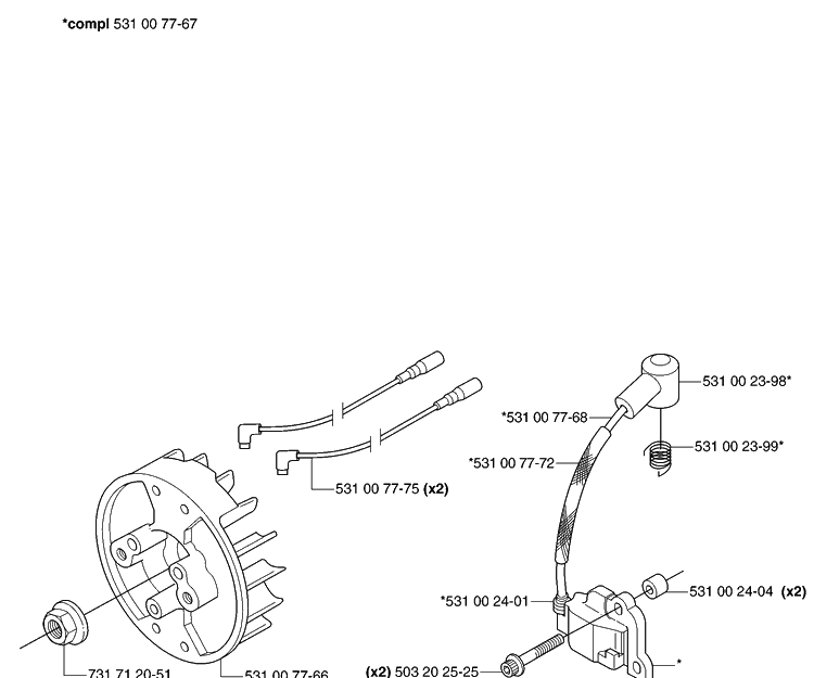 Ignition System Diagram and Parts List for 143R 20070100001-Current Husqvarna Brush Cutter