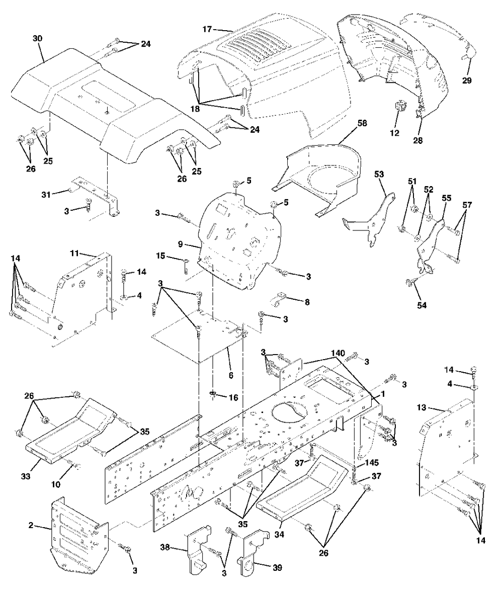 Chassis And Enclosures Diagram and Parts List for LT120 (954140047-B)(1998-01) Husqvarna Lawn Tractor