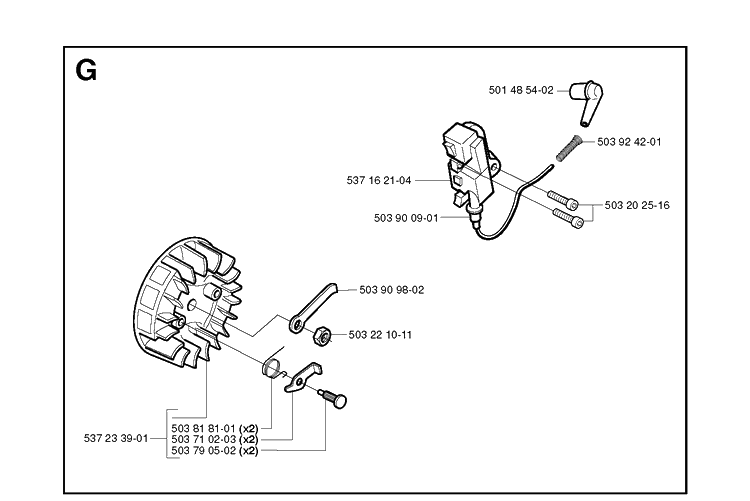 Ignition System Diagram and Parts List for 336 20051000001-20063600000 Husqvarna Chainsaw