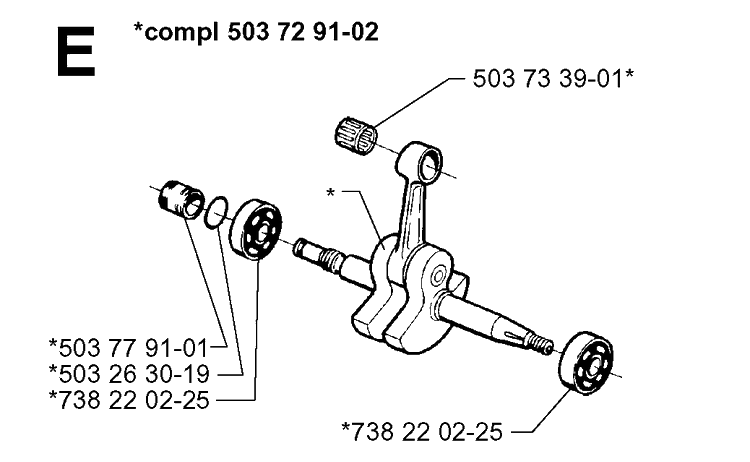 Crankshaft Diagram and Parts List for 371XP 19960900001-19963500000 Husqvarna Chainsaw