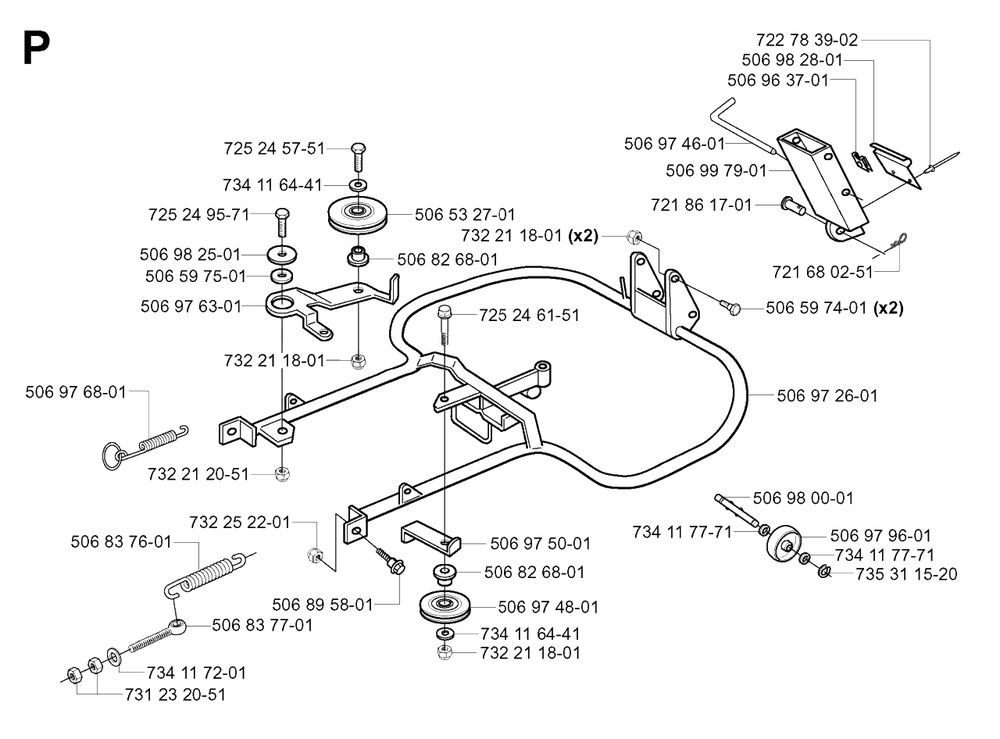 Frame Diagram and Parts List for R13R (953533001)(2003-09) Husqvarna Lawn Tractor