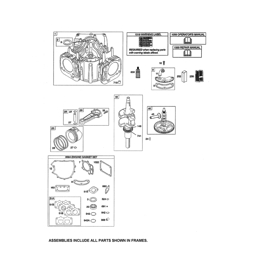 Engine >> Cylinder/Crankshaft/Camshaft Diagram and Parts List for YTH2348-917289570  Husqvarna Lawn Tractor