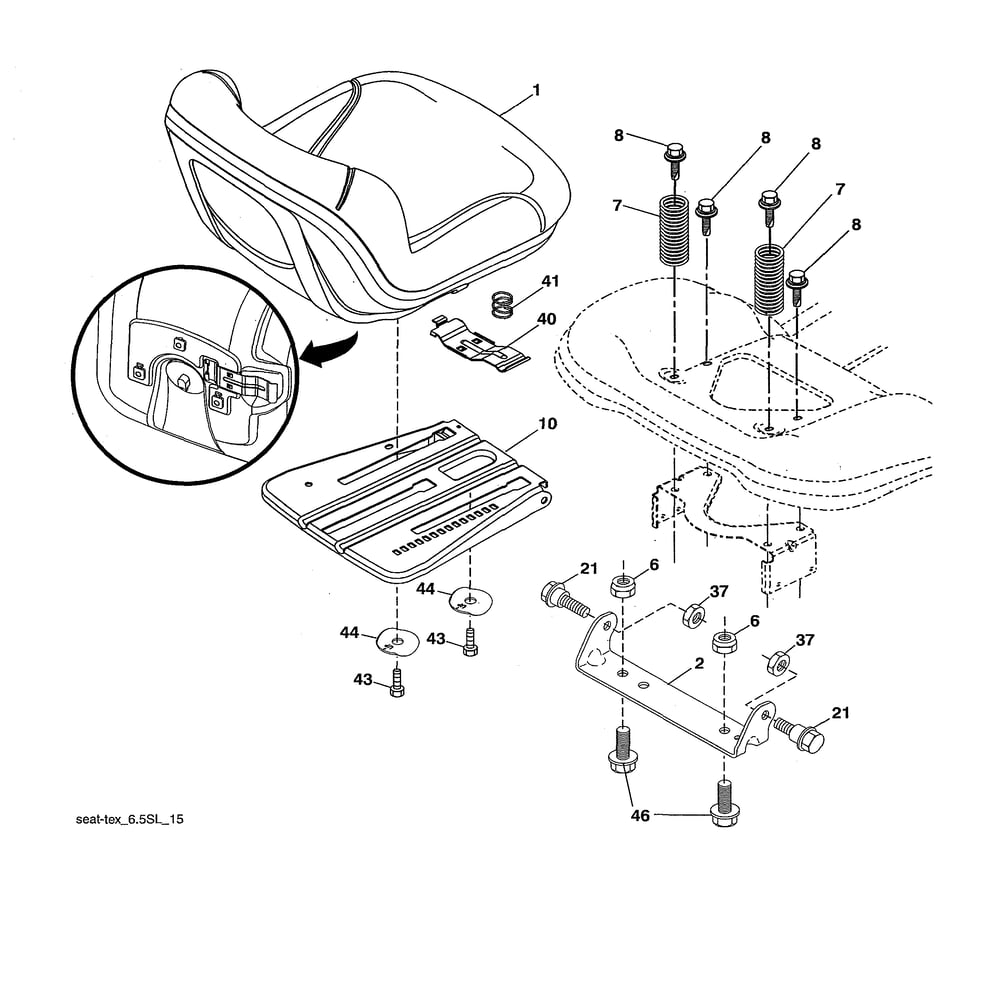 Seat Diagram and Parts List for 96043025900  Husqvarna Lawn Tractor