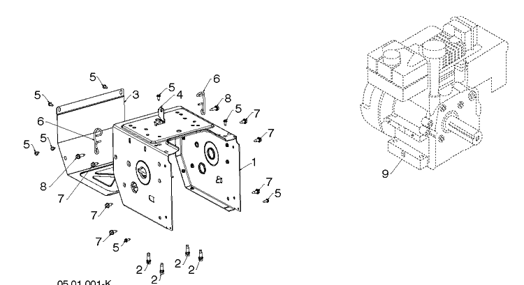 Chassis, Engine And Pulleys Diagram and Parts List for ST230  Husqvarna Snow Blower