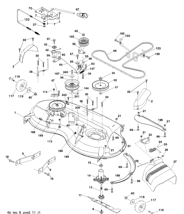 Mower Deck / Cutting Deck Diagram and Parts List for YTH22V46 (96043010101)(2010-07) Husqvarna Lawn Tractor