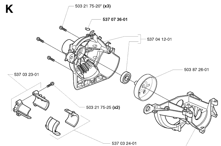 Crankcase Diagram and Parts List for 325RX 20001900001-20010500000 Husqvarna Brush Cutter