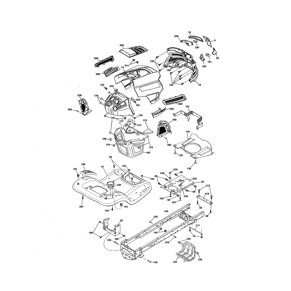 Chassis Diagram and Parts List for 96045005500  Husqvarna Lawn Tractor