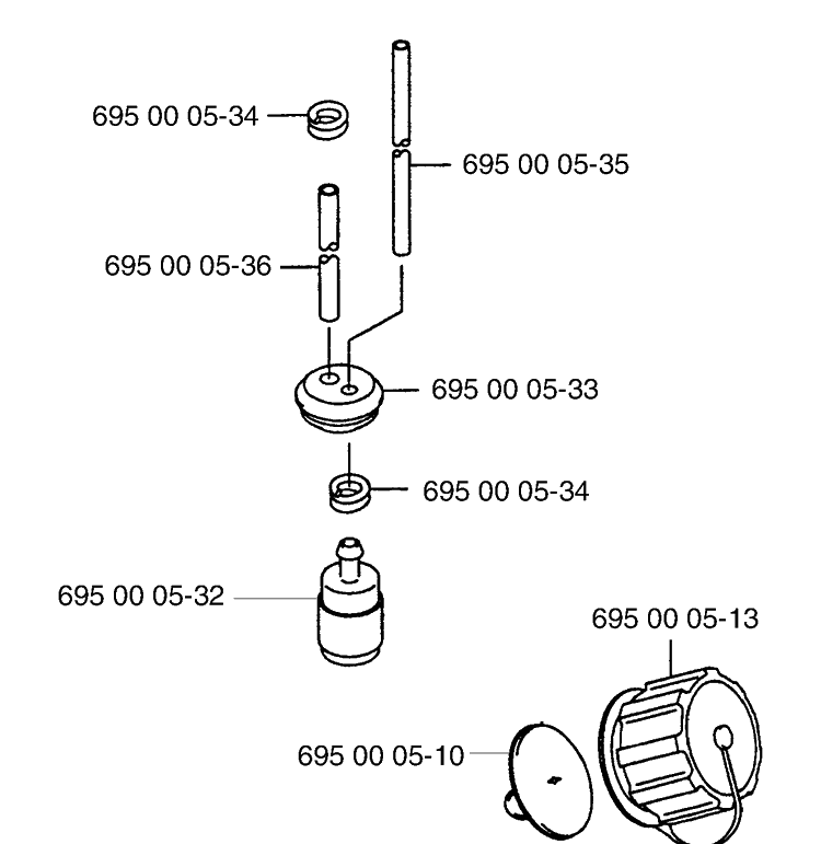 Fuel Line, Filter, And Fuel Cap Diagram and Parts List for 145BF 1997-07 Husqvarna Leaf Blower / Vacuum