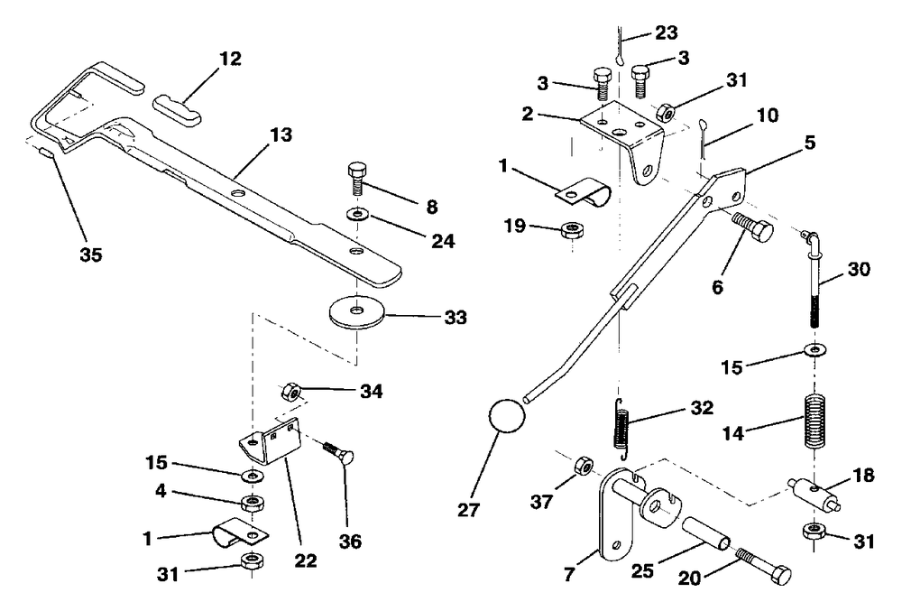 Mower Lift Lever Diagram and Parts List for LR12 (954002701-B)(1994-10) Husqvarna Lawn Tractor