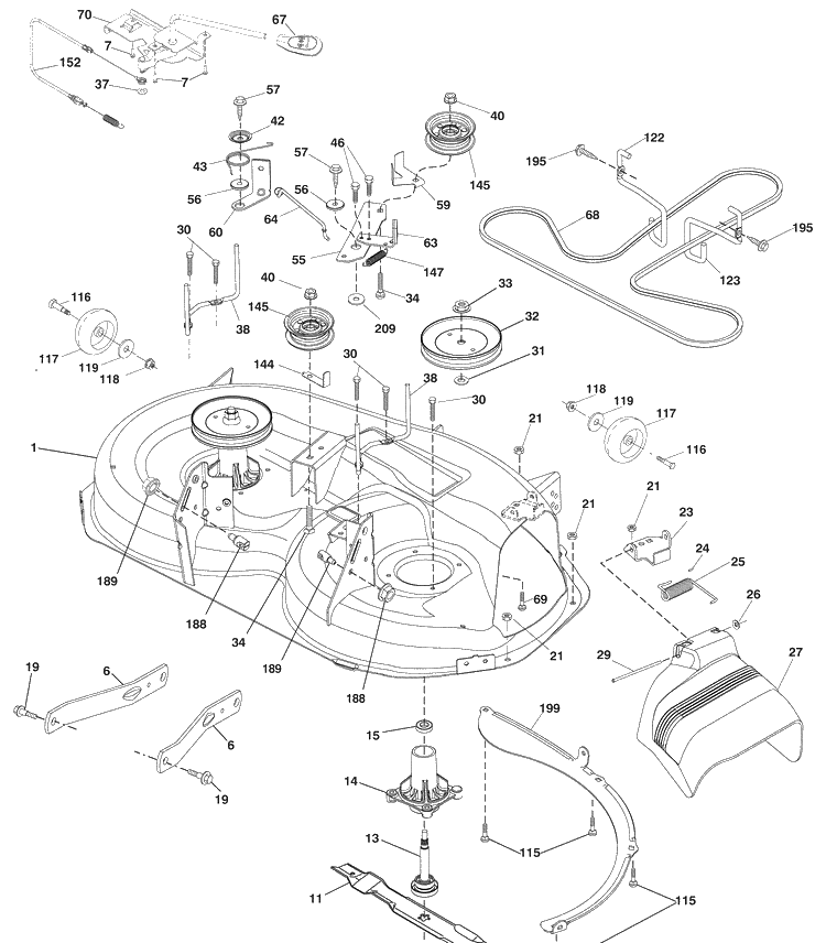 Mower Deck Diagram and Parts List for LTH1538 (96043003802)(2008-04) Husqvarna Lawn Mower