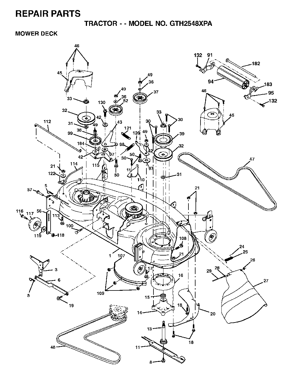 Mower Deck / Cutting Deck Diagram and Parts List for GTH2548XPA (954567895)(2001-12) Husqvarna Lawn Tractor