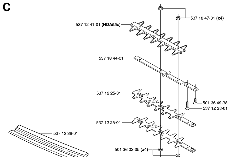Cutting Equipment Diagram and Parts List for 323HE3 20050600001-20053600000 Husqvarna Hedge Trimmer