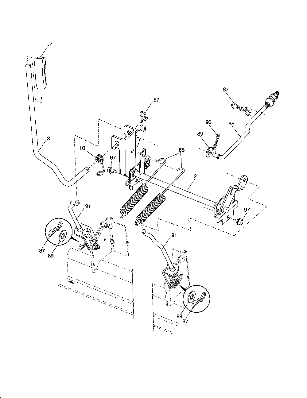 Mower lift Diagram and Parts List for YTH2348-917287561  Husqvarna Lawn Tractor