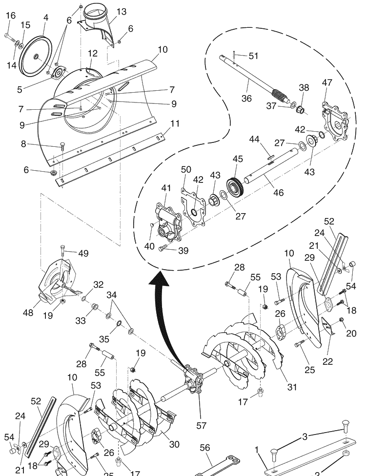 Repair Parts And Auger Housing / Impeller Assembly Diagram and Parts List for 1130SBEXP (96193001803)(2007-09) Husqvarna Snow Blower