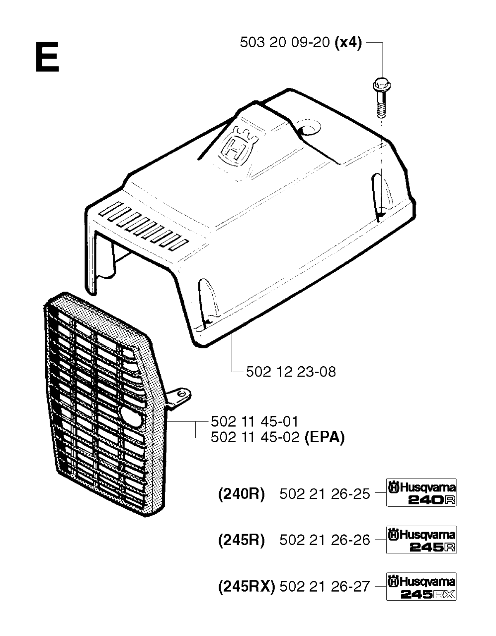 Cylinder Cover Diagram and Parts List for 245RX 20023100001 & Above Husqvarna Trimmer