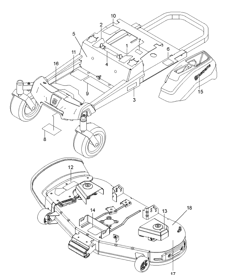 Decals Diagram and Parts List for Z248F (96795390300)(2018-10) Husqvarna Lawn Mower