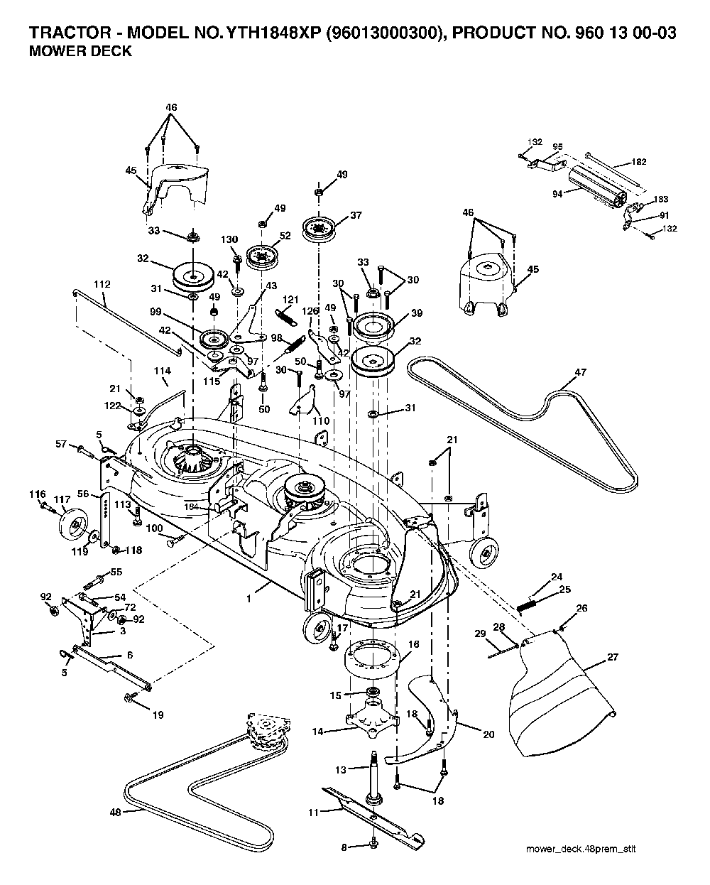 Mower Deck / Cutting Deck Diagram and Parts List for YTH1848XP96013000300 2005-10 Husqvarna Lawn Tractor