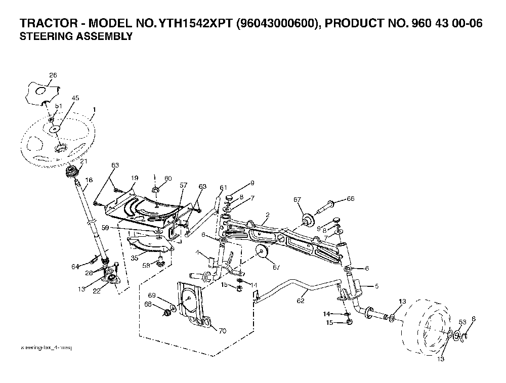 Steering Diagram and Parts List for YTH1542XPT (96043000600)(2006-01) Husqvarna Lawn Tractor
