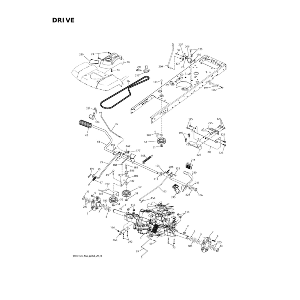Drive Diagram and Parts List for 96043032100  Husqvarna Lawn Tractor