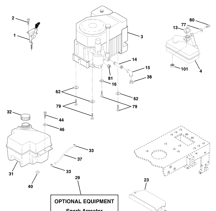 Engine Diagram and Parts List for LTH130 (954140005G)(1998-07) Husqvarna Lawn Mower