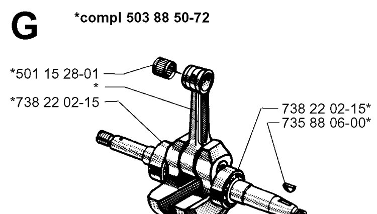 Crankshaft Diagram and Parts List for 265RX 19991000001-20012600000 Husqvarna Brush Cutter