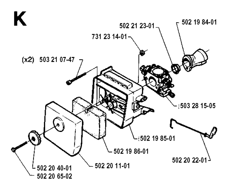 Carburetor And Air Filter Diagram and Parts List for 232R 19940600001-19954500000 Husqvarna Brush Cutter