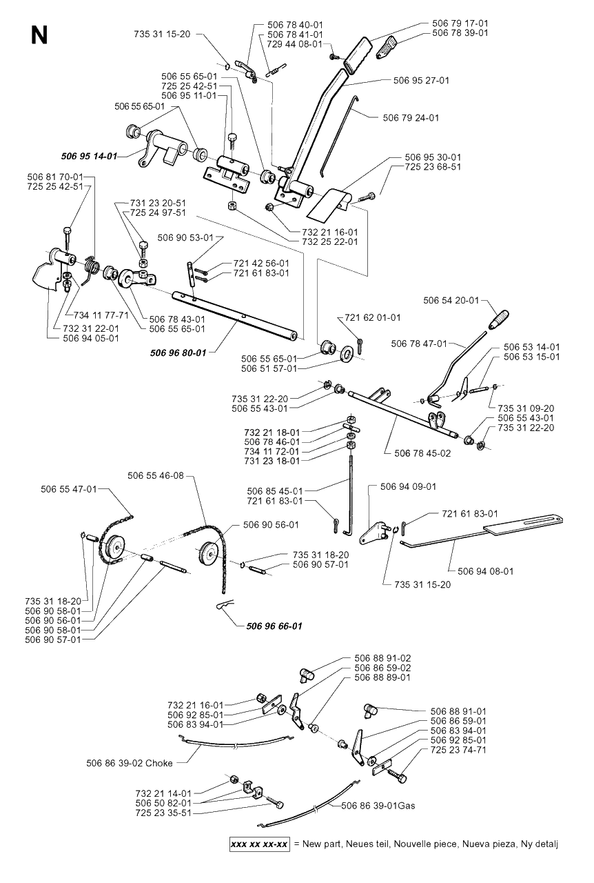 Controls Diagram and Parts List for PF20 1998-10 Husqvarna Lawn Tractor