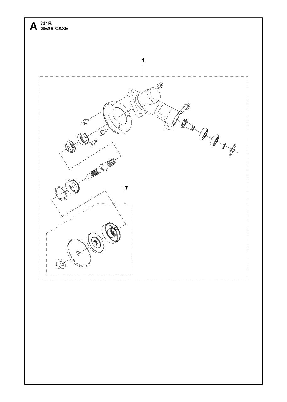 Gear Case Diagram and Parts List for 331R 20191400001 & Above Husqvarna Brush Cutter
