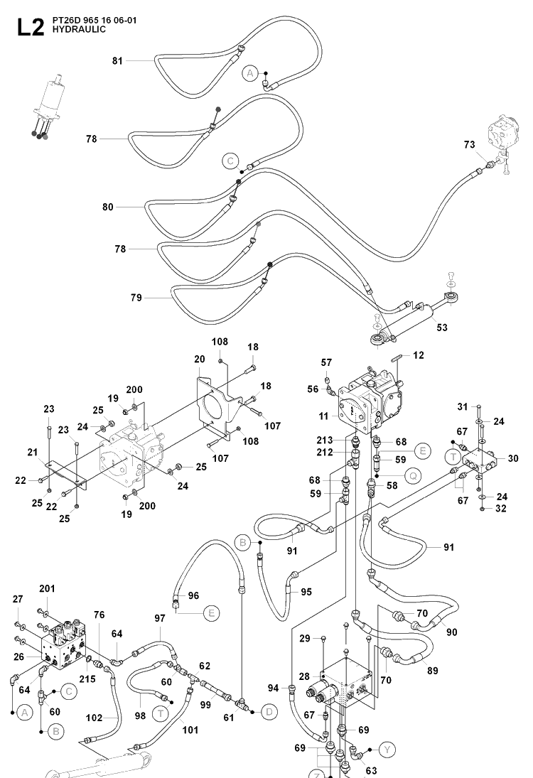 Hydraulic Pump - Motor 2 Diagram and Parts List for PT26D (965160601)(2008-02) Husqvarna Lawn Mower