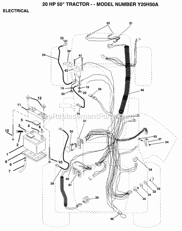 Electrical Diagram and Parts List for Y20H50A 1994 Husqvarna Lawn Tractor
