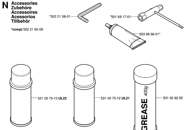 Accessories Diagram and Parts List for 326HD75 (X-SERIES)(20020500001-20030100000) Husqvarna Hedge Trimmer