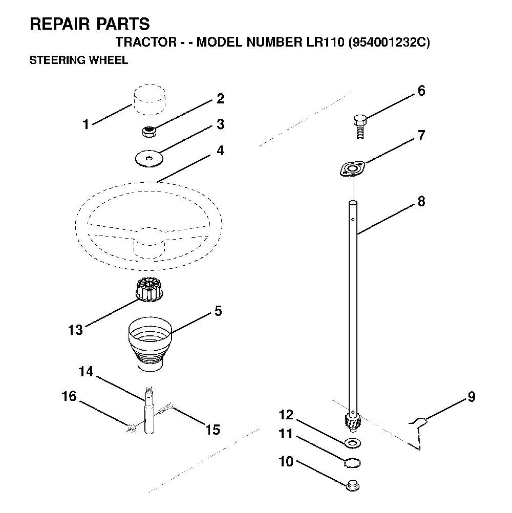 Steering Diagram and Parts List for LR110 (954001232C)(1995-08) Husqvarna Lawn Tractor