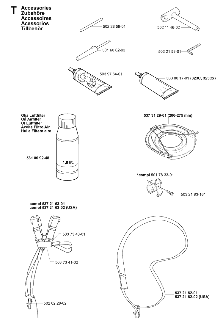 Accessories Diagram and Parts List for 325RDX 20051800001-Current Husqvarna Brush Cutter