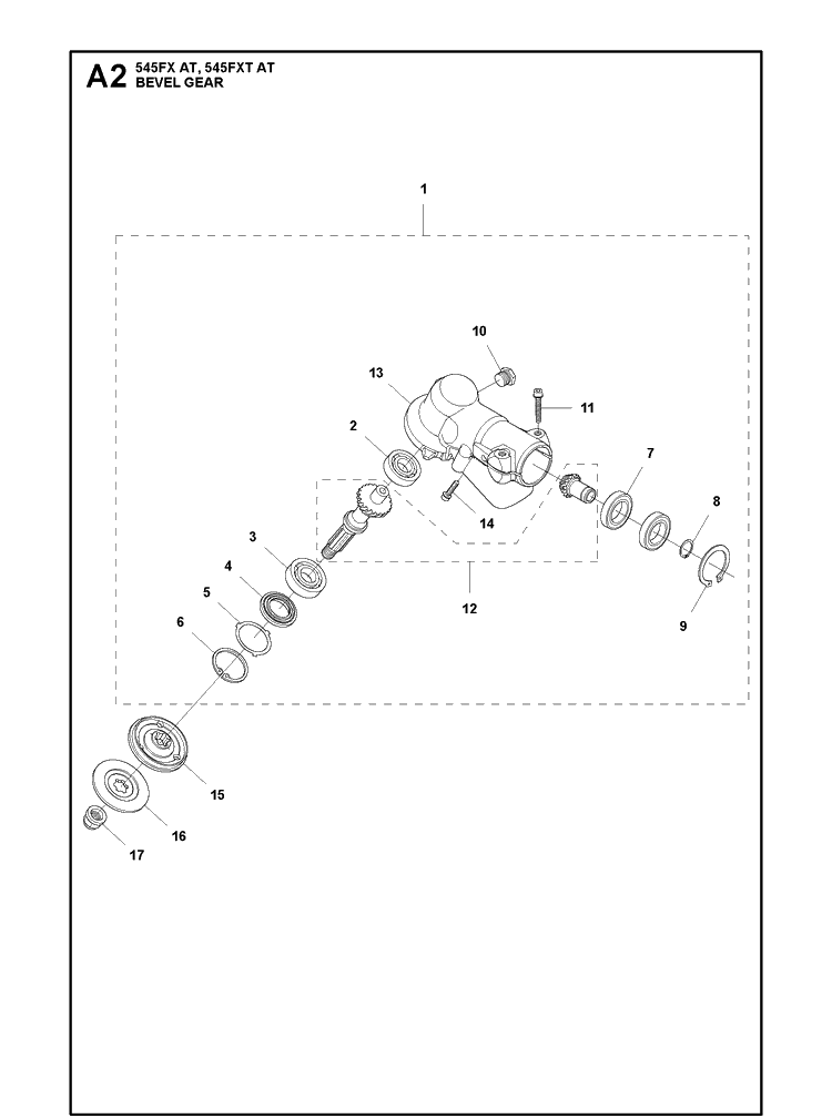Bevel Gear Diagram and Parts List for 545FXTAT  Husqvarna Brush Cutter