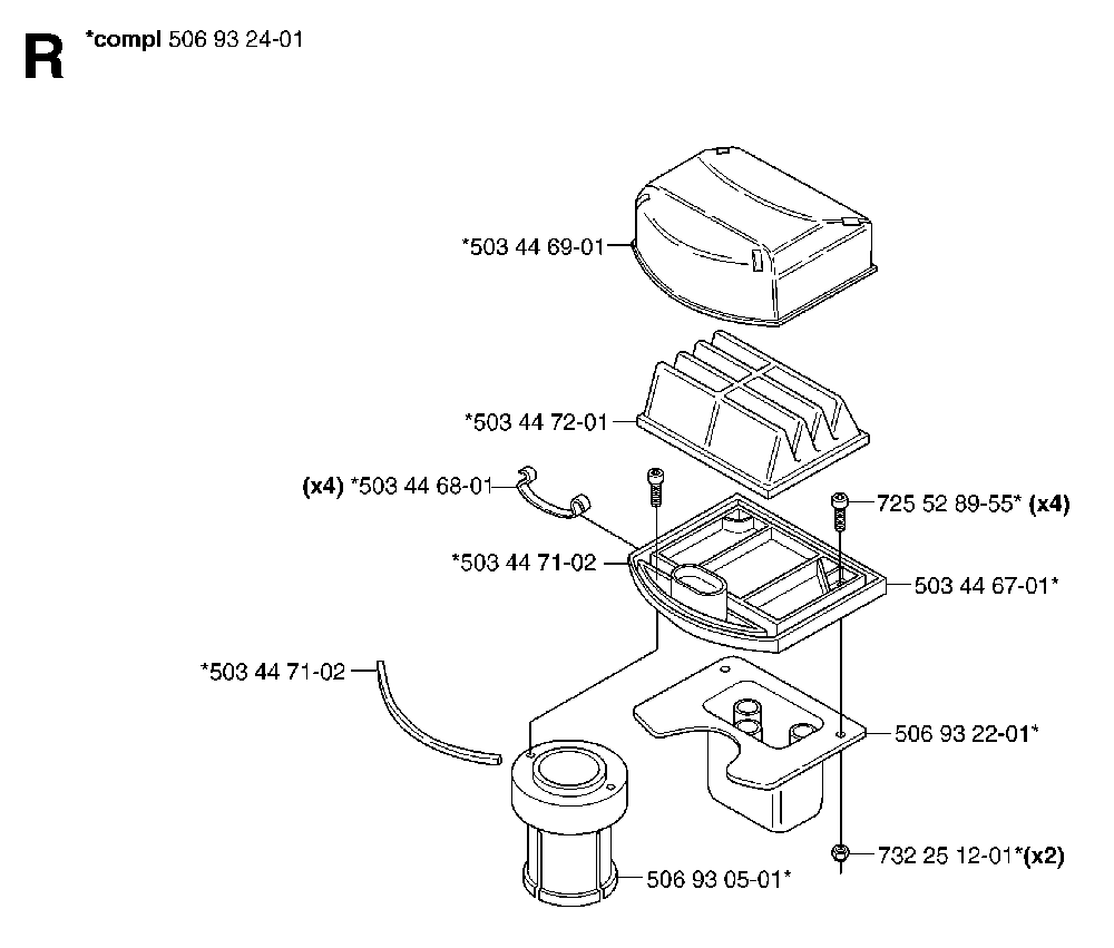 Air Filter Diagram and Parts List for RIDERPRO18AWD (965095001)(2007-03) Husqvarna Lawn Tractor