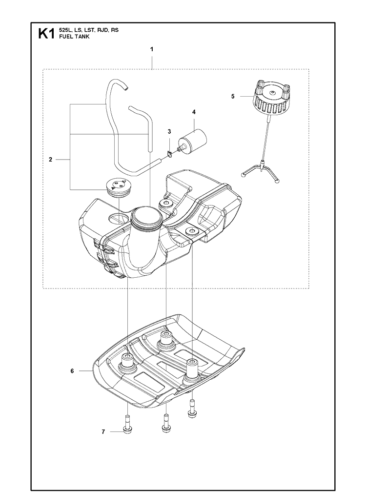 Fuel Tank Diagram and Parts List for 525RS 2018-02 Husqvarna Brush Cutter