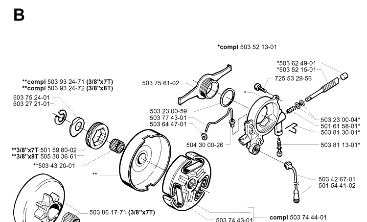 Chain Brake Diagram and Parts List for 365 19994500001-20020100000 Husqvarna Chainsaw