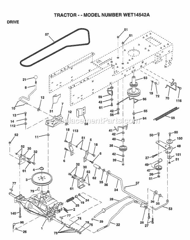 Drive Diagram and Parts List for WET14542A 1999 Husqvarna Lawn Tractor